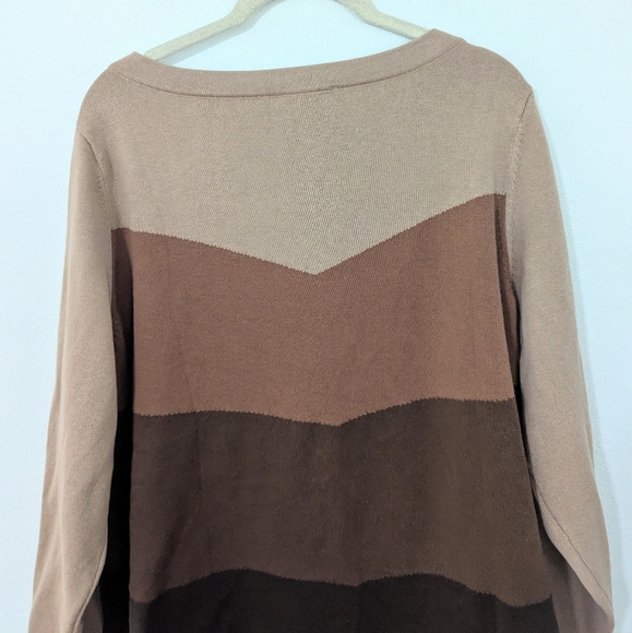 Bob Mackie NWT Chevron Print Knit Sweater Crewneck Pullover Long Sleeve Brown 1X - Picture 7 of 9